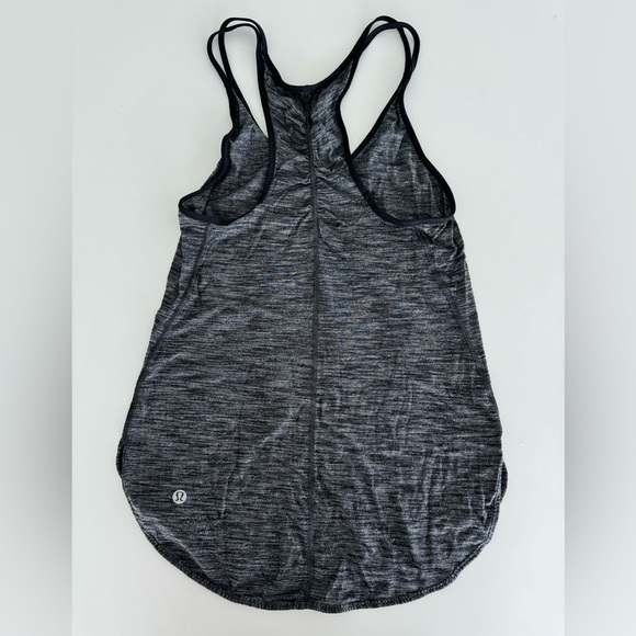 LULULEMON WHAT THE SPORT SINGLET TANK HEATHERED BLACK 2 RUCHED BACK CURVED HEM - Picture 8 of 8